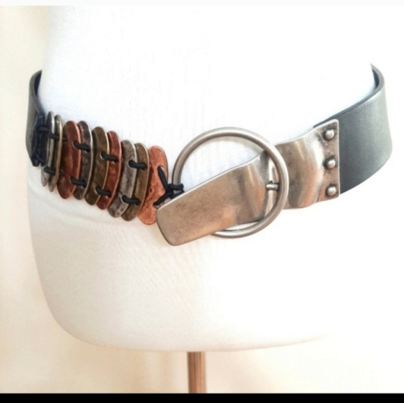 Chico's Accessories - Chicos Black Leather Boho Rare Buckle Hook Belt Small